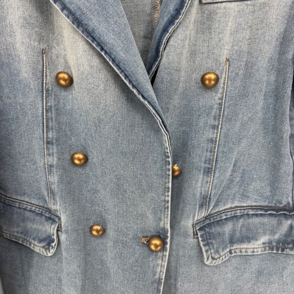 Denim Double Breasted Blazer Jacket Light Wash western Gold Buttons Women large - Picture 6 of 10